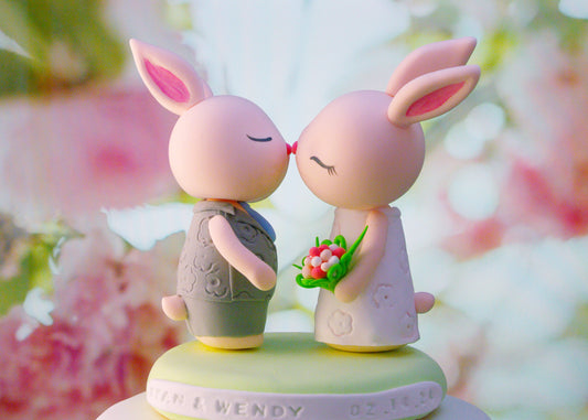 Bunny Wedding Cake Topper | Rabbit Bride and Groom Figurine | Kissing Bunnies