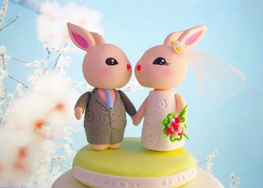 Rabbit Wedding Cake Topper | Bunny Bride and Groom Figurine