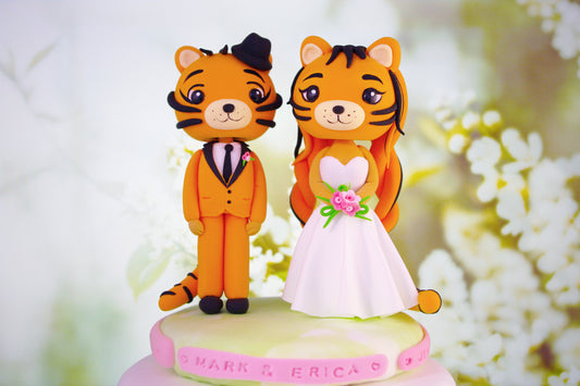 Tiger Wedding Cake Topper Bride and Groom