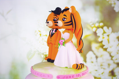 Tiger Wedding Cake Topper Bride and Groom