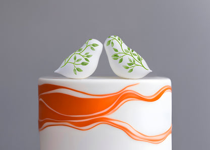 Love Birds Wedding Cake Topper with Hand-Painted Spring Leaves