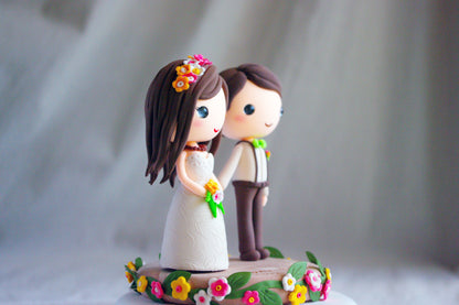 Custom Boho Wedding Cake Topper | Bohemian Bride and Groom