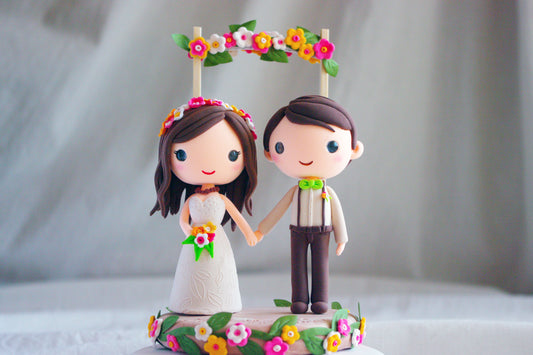 Custom Boho Wedding Cake Topper | Bohemian Bride and Groom