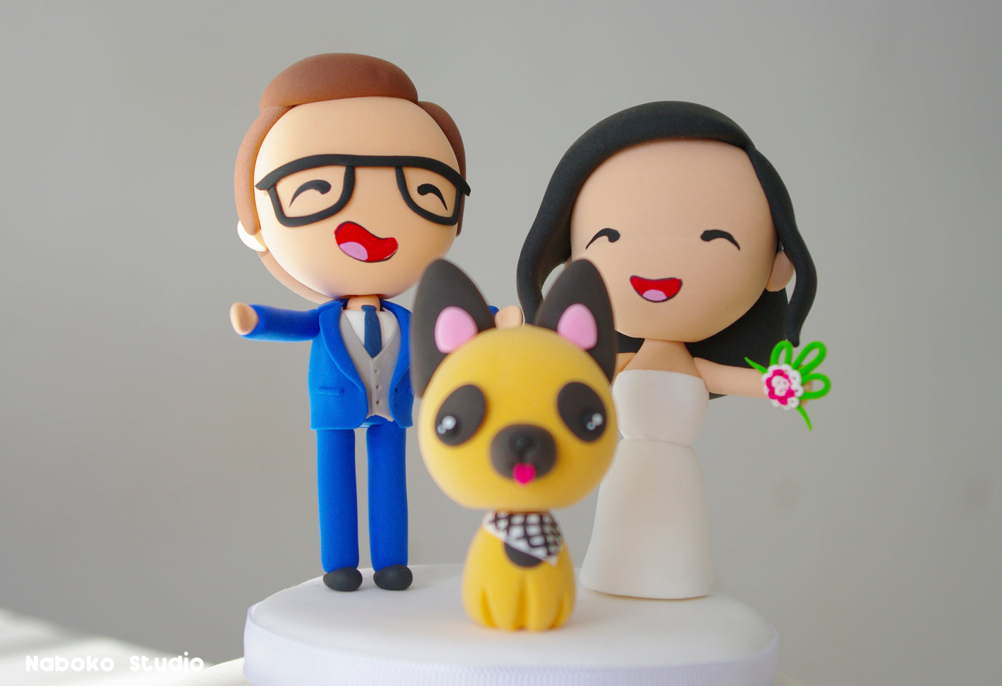 Custom Wedding Cake Topper with Dog | Bride and Groom with Dog