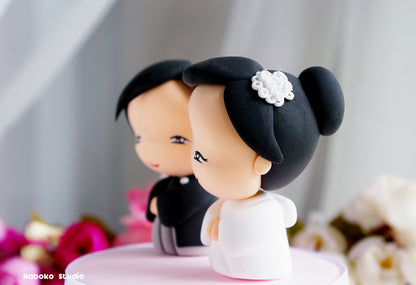 Japanese Funny Wedding Cake Topper | Just Married Couple Figurine