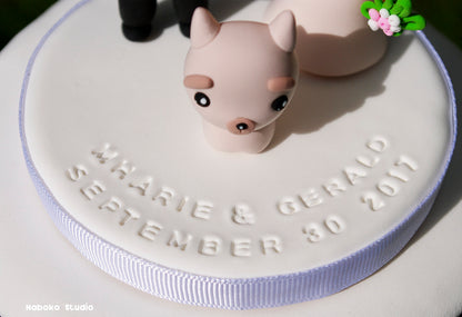 Custom Wedding Cake Topper with Dog | Pink Bride and Groom with Poodle