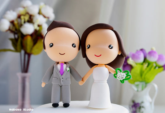 Custom Wedding Cake Topper Cute | Just Married Couple Figurine