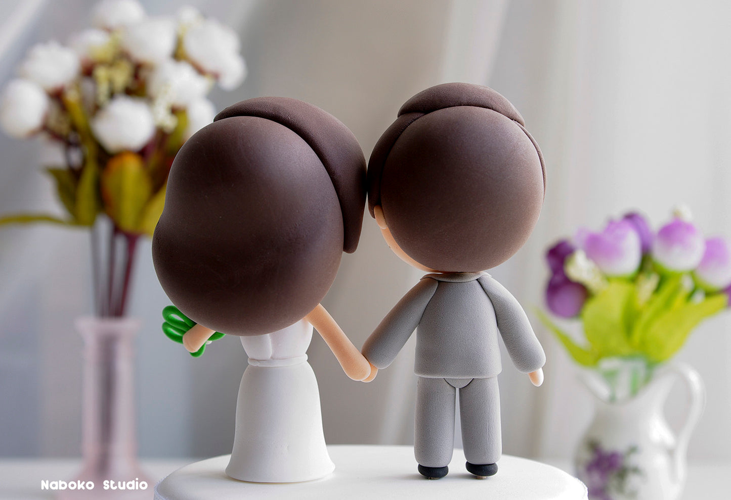 Custom Wedding Cake Topper Cute | Just Married Couple Figurine