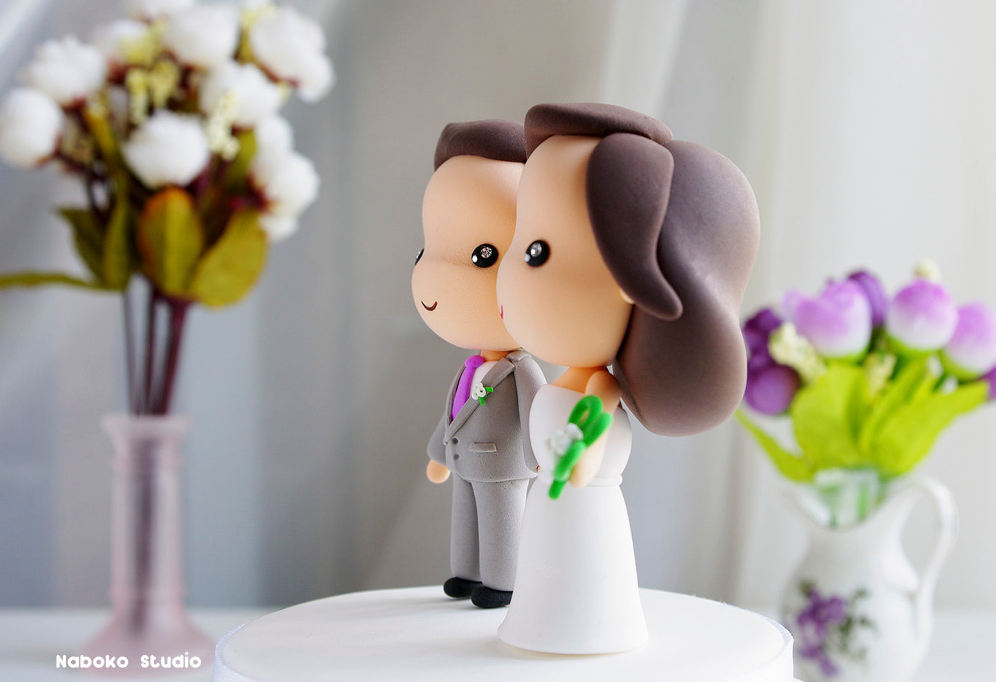 Custom Wedding Cake Topper Cute | Just Married Couple Figurine