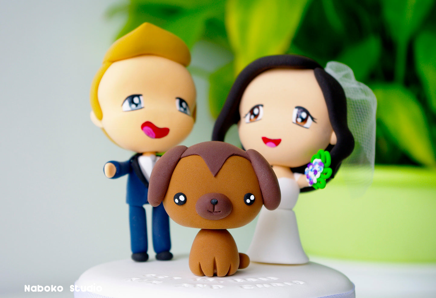 Custom Wedding Cake Topper with Dog | Bride and Groom with Dog