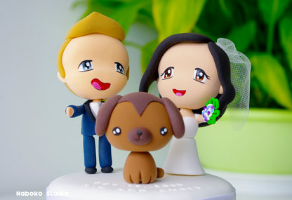 Custom Wedding Cake Topper with Dog | Bride and Groom with Dog