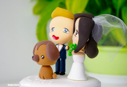 Custom Wedding Cake Topper with Dog | Bride and Groom with Dog