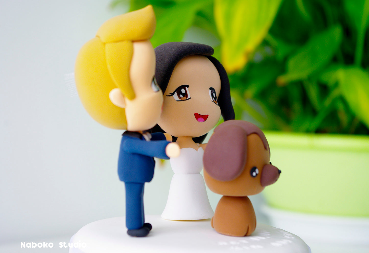 Custom Wedding Cake Topper with Dog | Bride and Groom with Dog