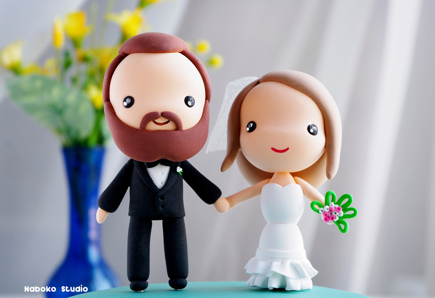 Custom Wedding Cake Topper | Bride and Bearded Groom Figurine