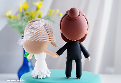 Custom Wedding Cake Topper | Bride and Bearded Groom Figurine