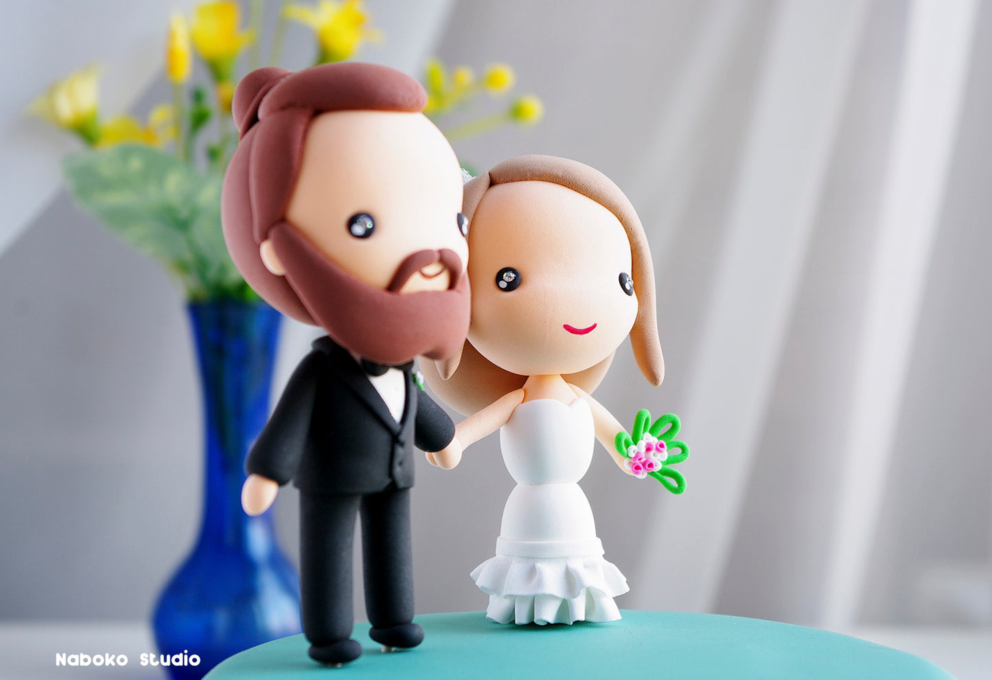 Custom Wedding Cake Topper | Bride and Bearded Groom Figurine