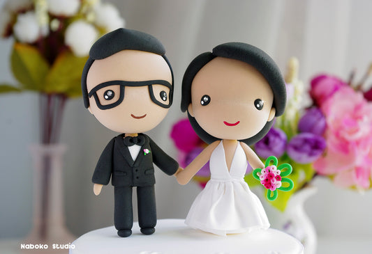 Custom Wedding Cake Topper | Just Married Bride and Groom Figurine