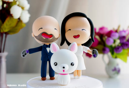 Custom Wedding Cake Topper with Dog | Gamer Couple with White Dog