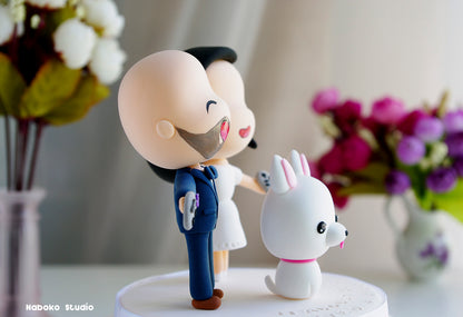 Custom Wedding Cake Topper with Dog | Gamer Couple with White Dog