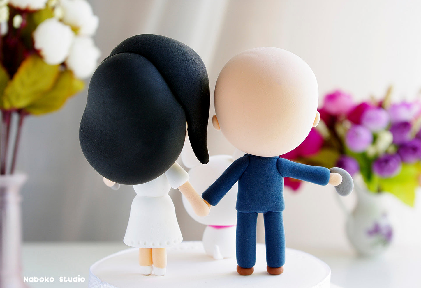 Custom Wedding Cake Topper with Dog | Gamer Couple with White Dog