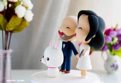 Custom Wedding Cake Topper with Dog | Gamer Couple with White Dog