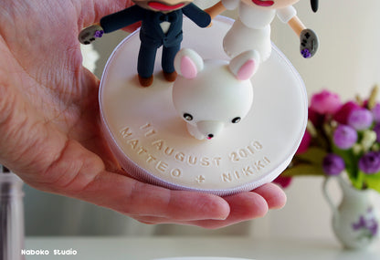 Custom Wedding Cake Topper with Dog | Gamer Couple with White Dog