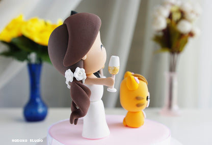 Custom Wedding Cake Topper with Cat | Bride and Groom with Red Tabby Cat