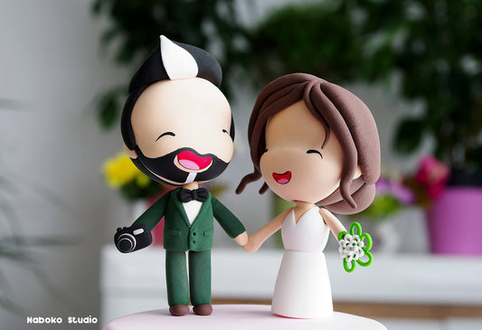 Custom Wedding Cake Topper | Bride and Photographer Groom Figurine