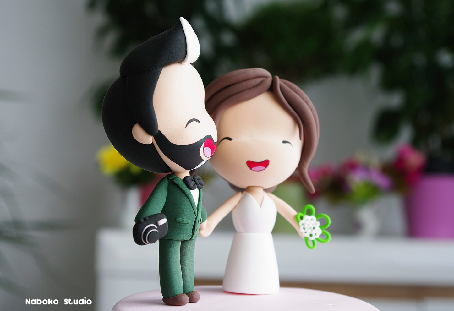 Custom Wedding Cake Topper | Bride and Photographer Groom Figurine