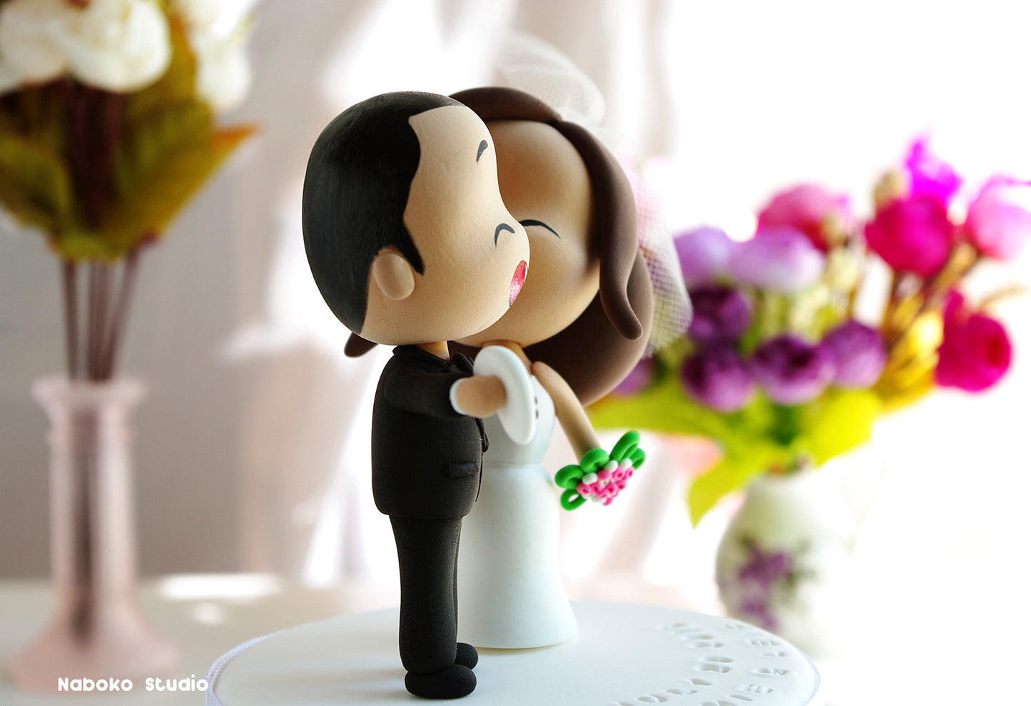 Custom Wedding Cake Topper Funny | Kissing Bride and Gamer Groom Figurine