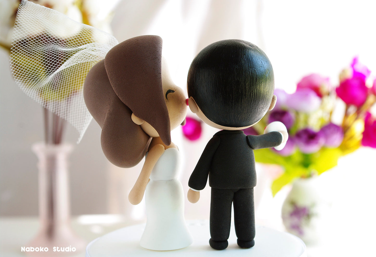 Custom Wedding Cake Topper Funny | Kissing Bride and Gamer Groom Figurine