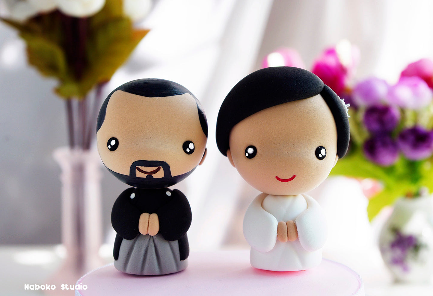 Japanese Wedding Cake Topper | Kawaii Bride and Groom Figurine