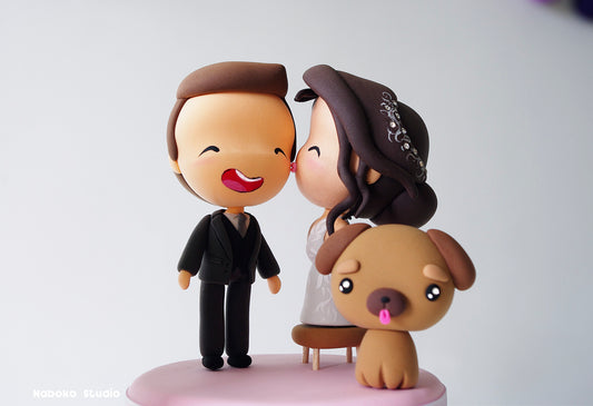 Custom Wedding Cake Topper with Dog | Short Bride Tall Groom