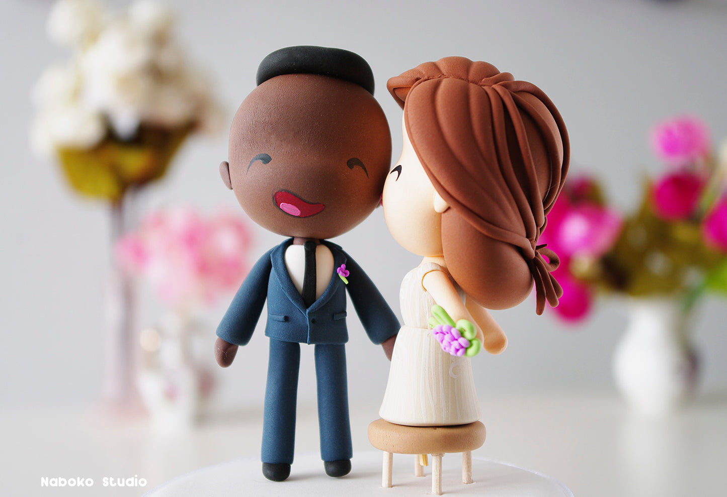 Custom Wedding Cake Topper | Short Bride Tall Groom Figurine