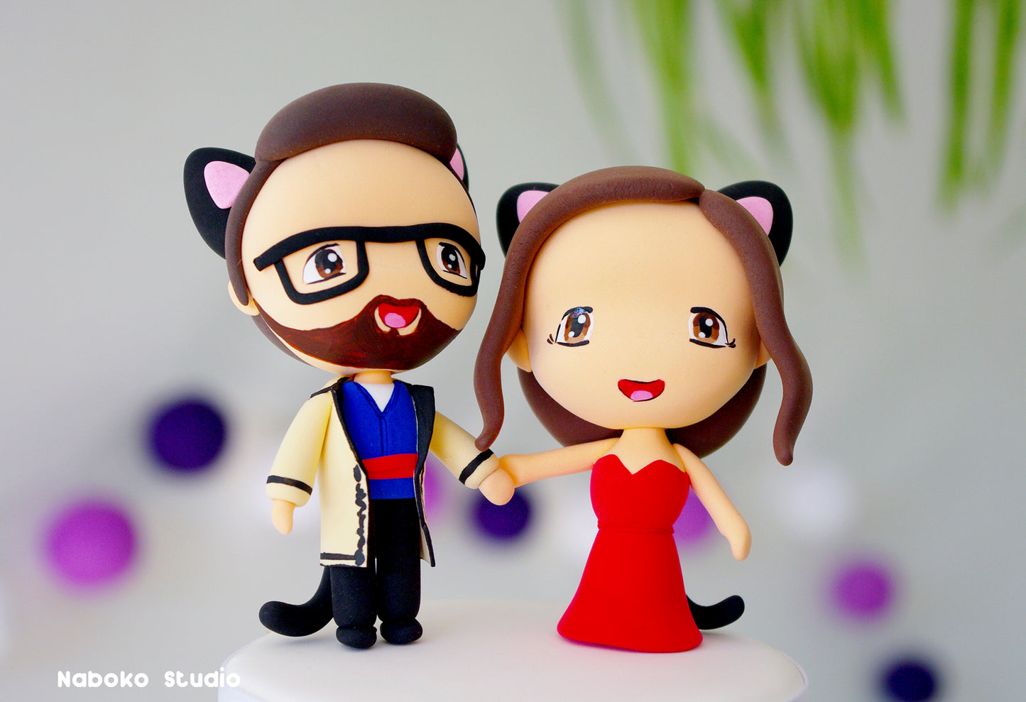 Custom Anime Wedding Cake Topper | Cat Ears Bride and Groom Figurine