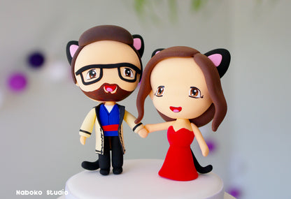 Custom Anime Wedding Cake Topper | Cat Ears Bride and Groom Figurine