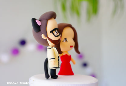 Custom Anime Wedding Cake Topper | Cat Ears Bride and Groom Figurine