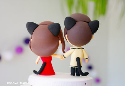 Custom Anime Wedding Cake Topper | Cat Ears Bride and Groom Figurine