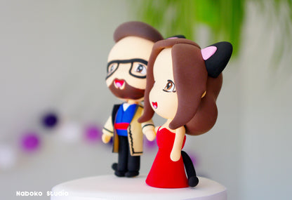 Custom Anime Wedding Cake Topper | Cat Ears Bride and Groom Figurine