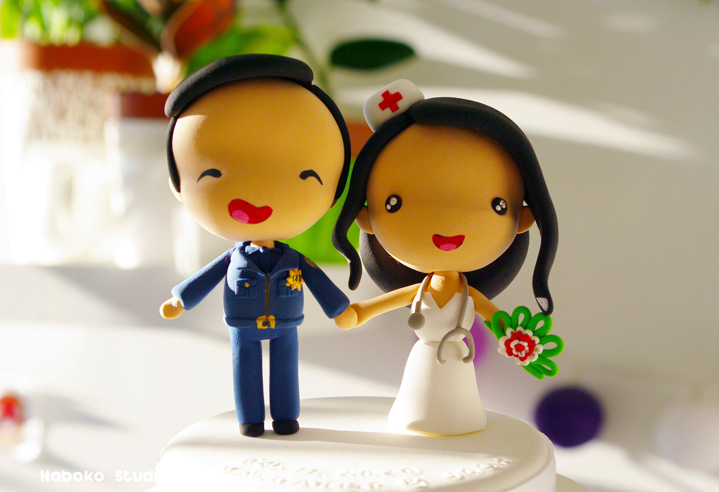 Police and Nurse Wedding Cake Topper Funny | Nurse Bride and Police Officer Groom Figurine