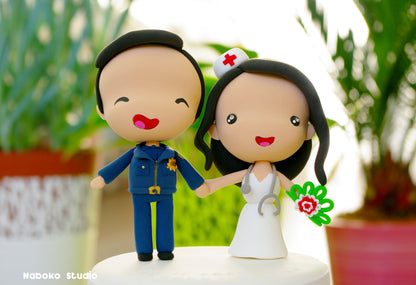 Police and Nurse Wedding Cake Topper Funny | Nurse Bride and Police Officer Groom Figurine