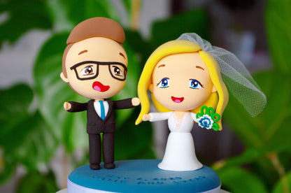 Custom Wedding Cake Topper | Groom and Blonde Bride Figurine