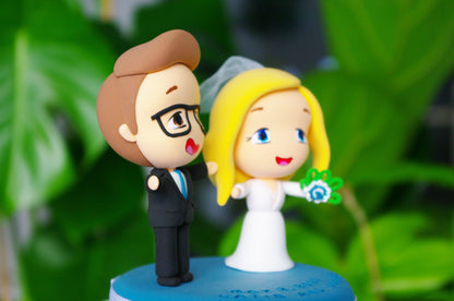 Custom Wedding Cake Topper | Groom and Blonde Bride Figurine