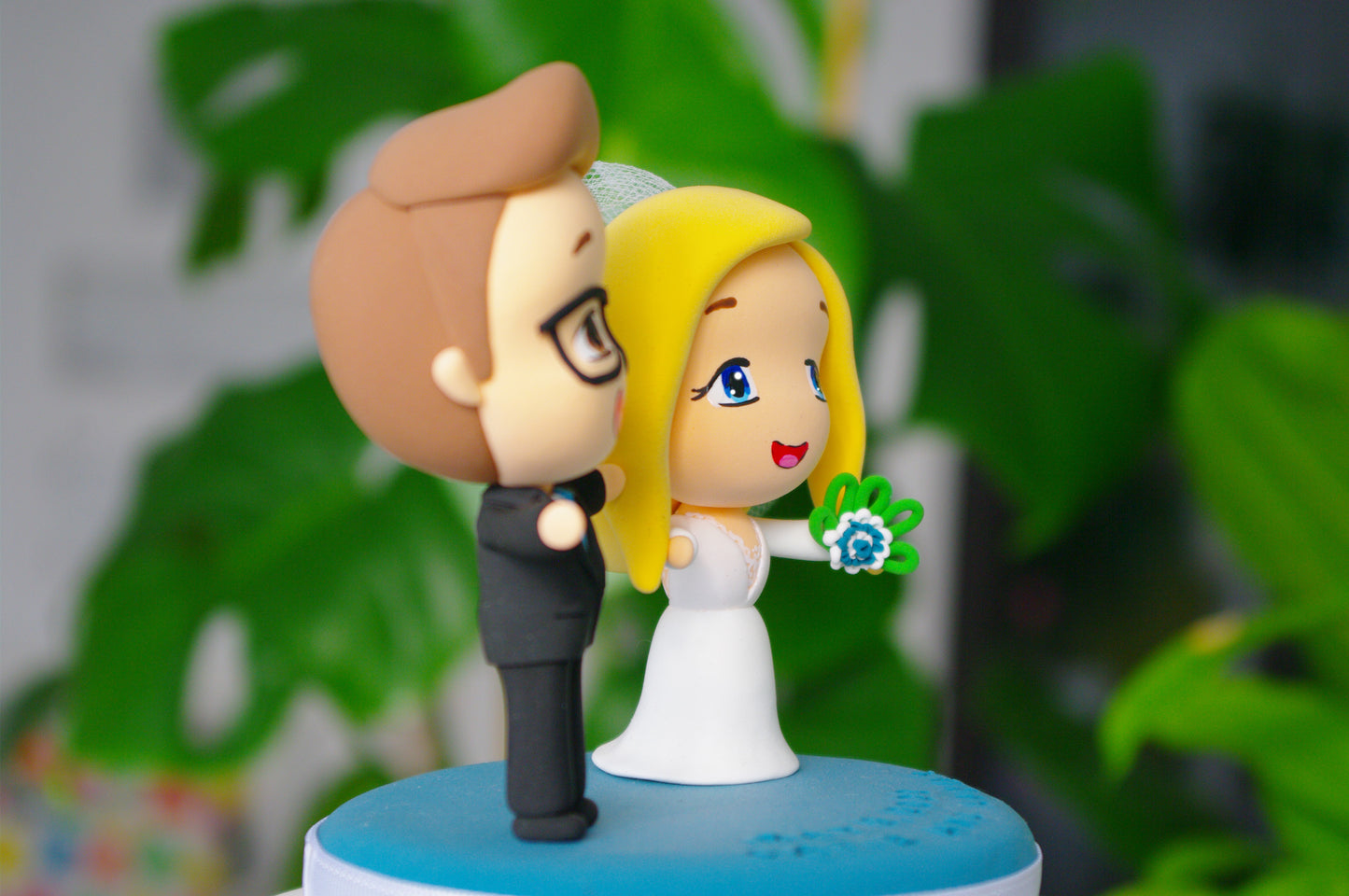 Custom Wedding Cake Topper | Groom and Blonde Bride Figurine