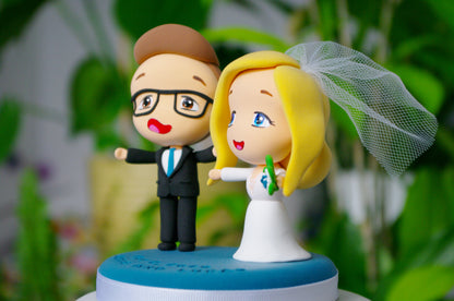 Custom Wedding Cake Topper | Groom and Blonde Bride Figurine