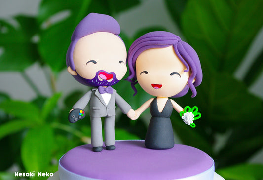 Custom Wedding Cake Topper | Bride and Gamer Groom Figurine