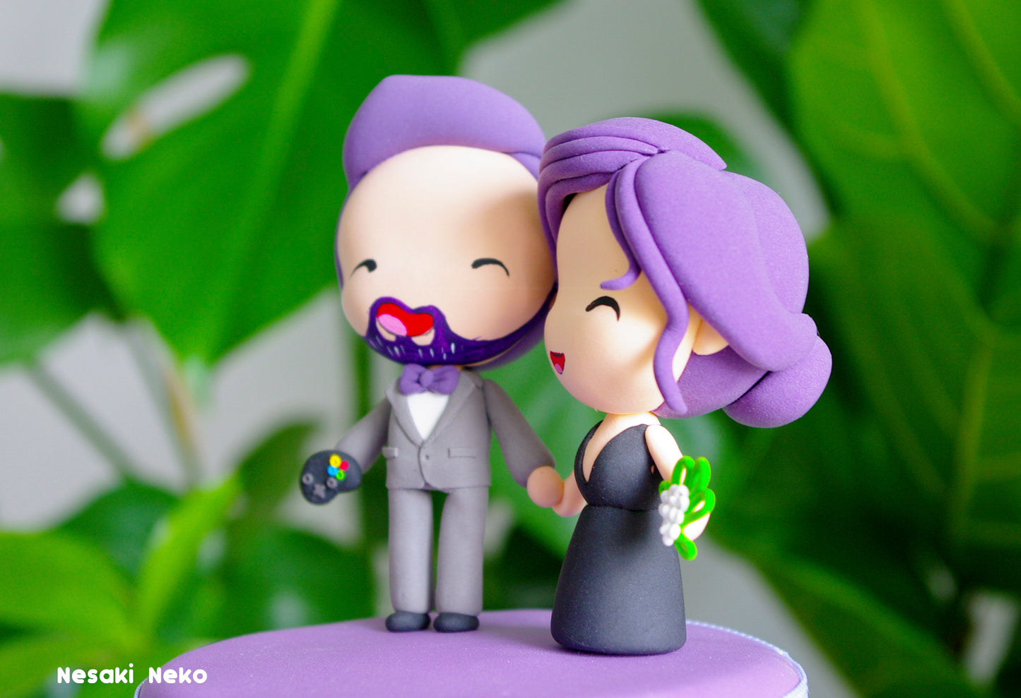 Custom Wedding Cake Topper | Bride and Gamer Groom Figurine