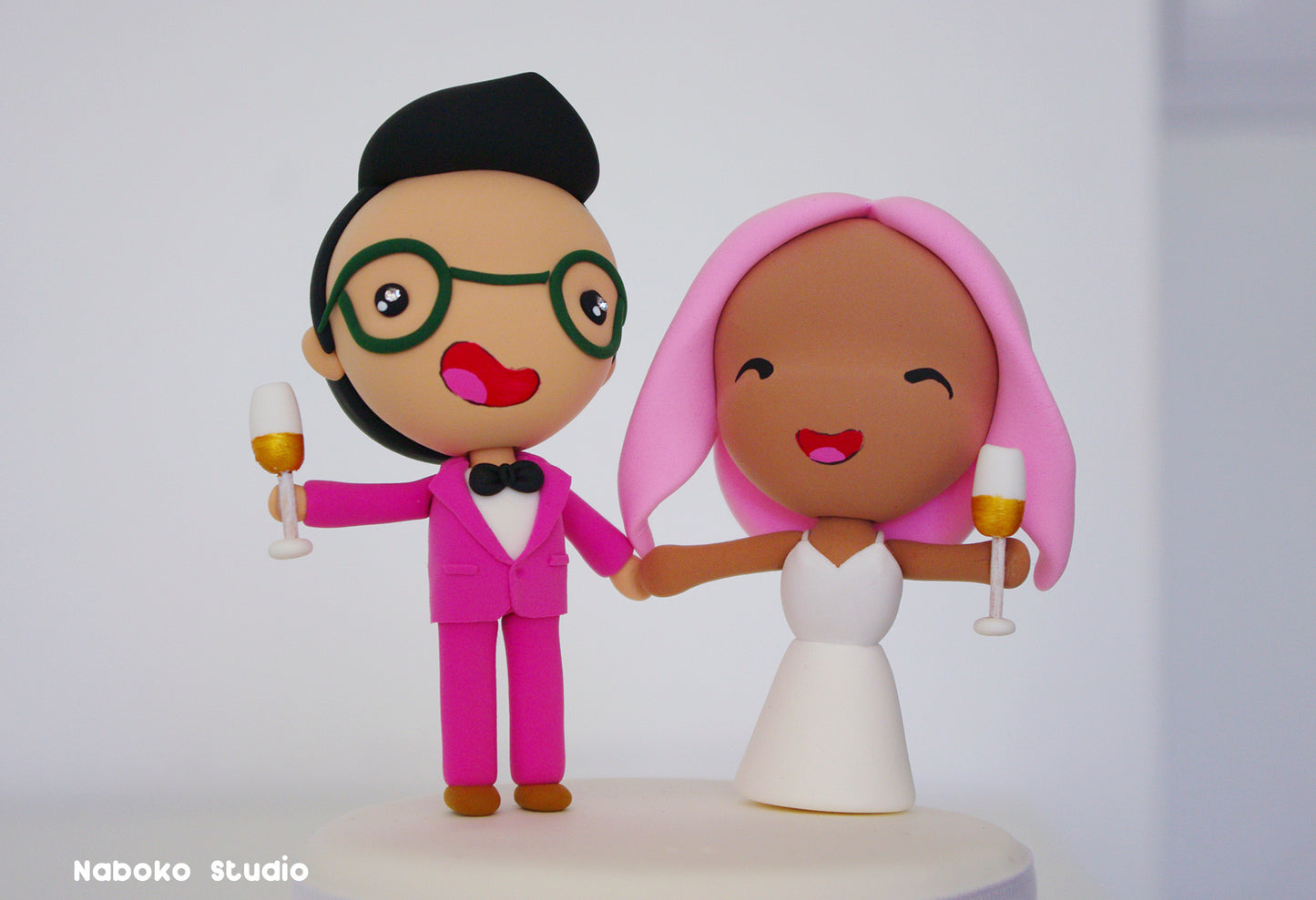 Custom Wedding Cake Topper Funny | Pink Hair Bride and Pink Suit Groom