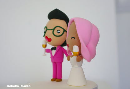 Custom Wedding Cake Topper Funny | Pink Hair Bride and Pink Suit Groom