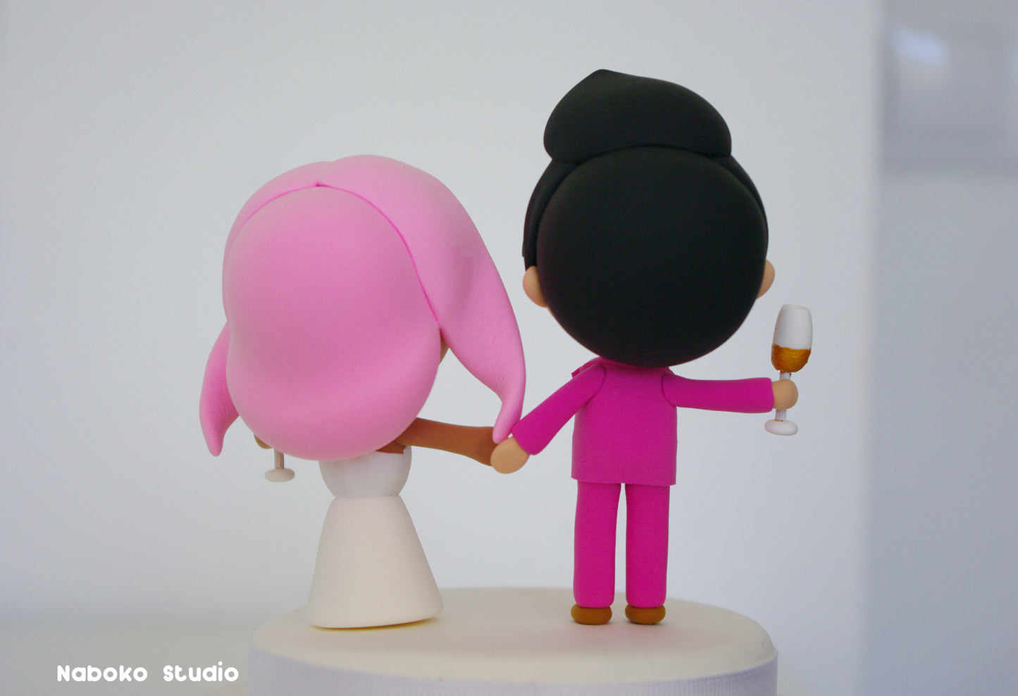 Custom Wedding Cake Topper Funny | Pink Hair Bride and Pink Suit Groom